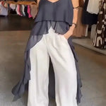 Women Ruffles Long Shirts Dress Summer Elegant Solid Sleeveless Blouse Ladies Casual 2025 Beach V Neck Backless Top Femme Blusas RT220