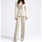 Office Lady Fashion Beige Women Suits One Button Peak Lapel 2 Piece Jacket Pants Slim Fit Smart Causal Conjuntos De Pantalones RT220