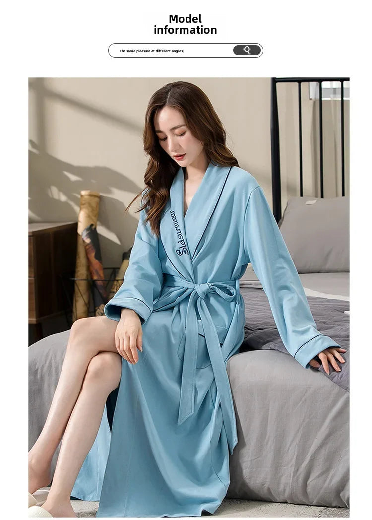 Spring Autumn Long Sleeve Cotton Casual Loose-fit Quick Dry Bathrobe For Women Medium-length Home Use Robe For Young Mothers RT220