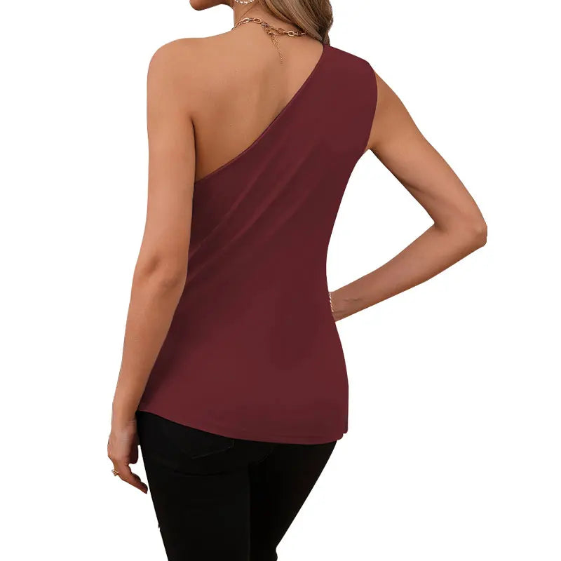 Black Summer Tank Tops Women 2024 Elegant Thin Tops Basic Casual Purple Tank Top One Shoulder  Sleeveless Neckless T-Shirt 2024 RT220