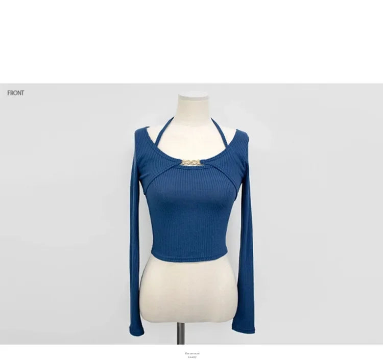 Sexy Tank Top Cropped Inner Strapless Long Sleeve Cover Up Outer Wear 2-piece Set Women's Summer Fashionable Suit RT220