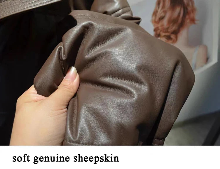 Women Leather Down Jacket Winter 2025 High End Genuine Sheepskin Down Coat Outdoor Thicked Warm Short Puffer Jacket Streetwear RT220