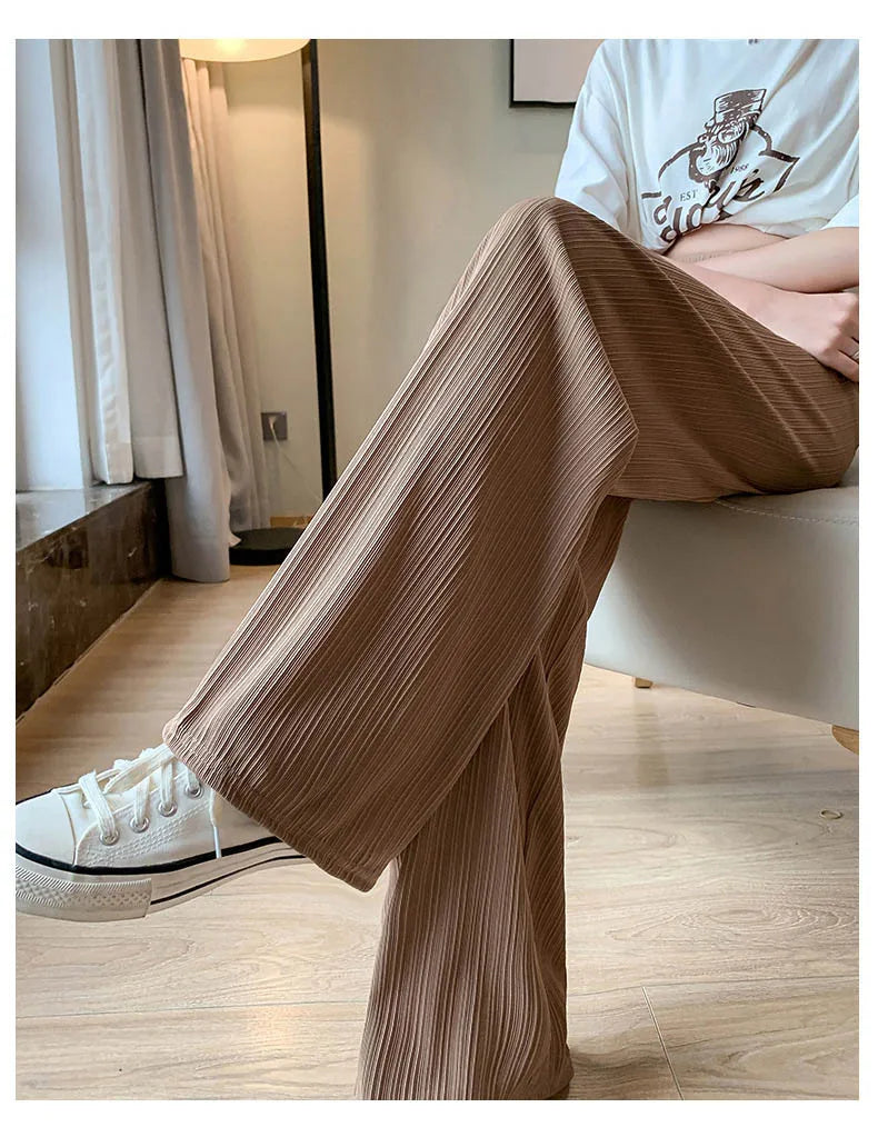 Thin Summer Wide-leg Pants Ice Filament Permeability Women Spring Women Elastic Waist Stright Long Wide Leg Pants Casual Female RT220