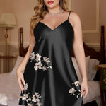 Plus Size 3XL 4XL 5XL Chemise Nightgown Summer New Female Satin Sleepwear Sexy Print Flower Strap Nightdress Homewear Negligee RT220
