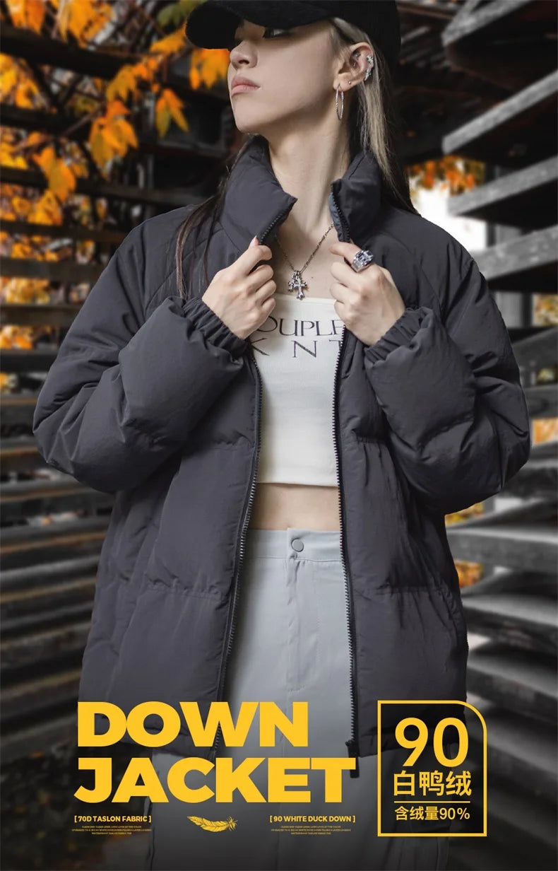 Maden Women Down Jacket Autumn Winter 90% White Duck Down Thickened and Warm Stand Collar Outerwear Coat Windproof Jacket RT220