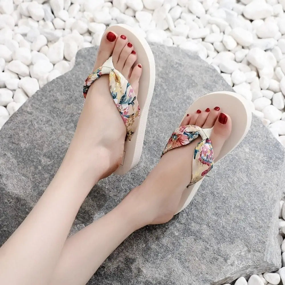 Summer EVA Beach Platform Slippers Wedge Sandals 3/5.2cm Heel High Fashion Casual Satin Printing Vacation Women's Slippers RT220