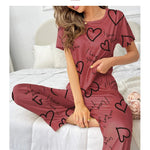 Autumn Fashion Home Pajama Suit Women Sleepwear Pijama Milk Silk Short Sleeve Top with Pants 2 Piece Pajamas for Ladies Lingerie RT220