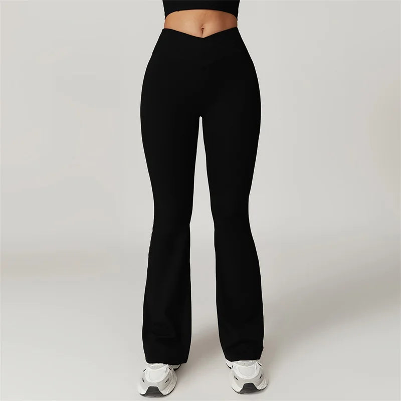 Sexy Flared Leggings Women's Running Pants Scrunch Butt Trousers Cross Waist Sports Tights Woman Skin-Friendly Workout Leggin RT220