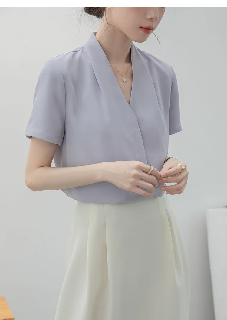 2025 Fashion Summer Short Sleeve V-Neck Women Blouse White Blouse Shirt Women Tops Blouses Shirts Blusas Para Mujer Camisas XL86 RT220