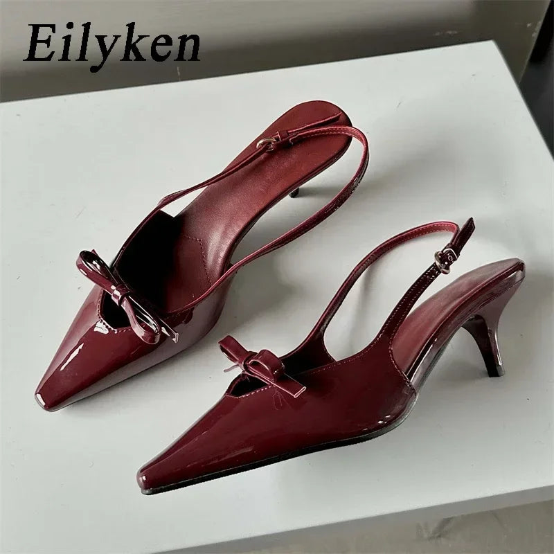 Eilyken Fashion Pointed Toe Pumps Sandals Elegant Woman Slingbacks Buckle Strap Thin Heels Female Wedding Party Mules Shoes RT220