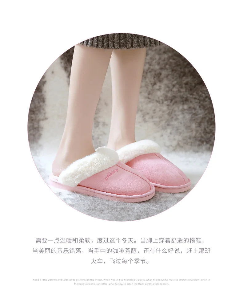 Winter Women Slippers Furry Home Floor Shoes Warm Indoor Slides Men Bedroom Slippers Plush Couples Footwear Soft Non-slip Shoes RT220