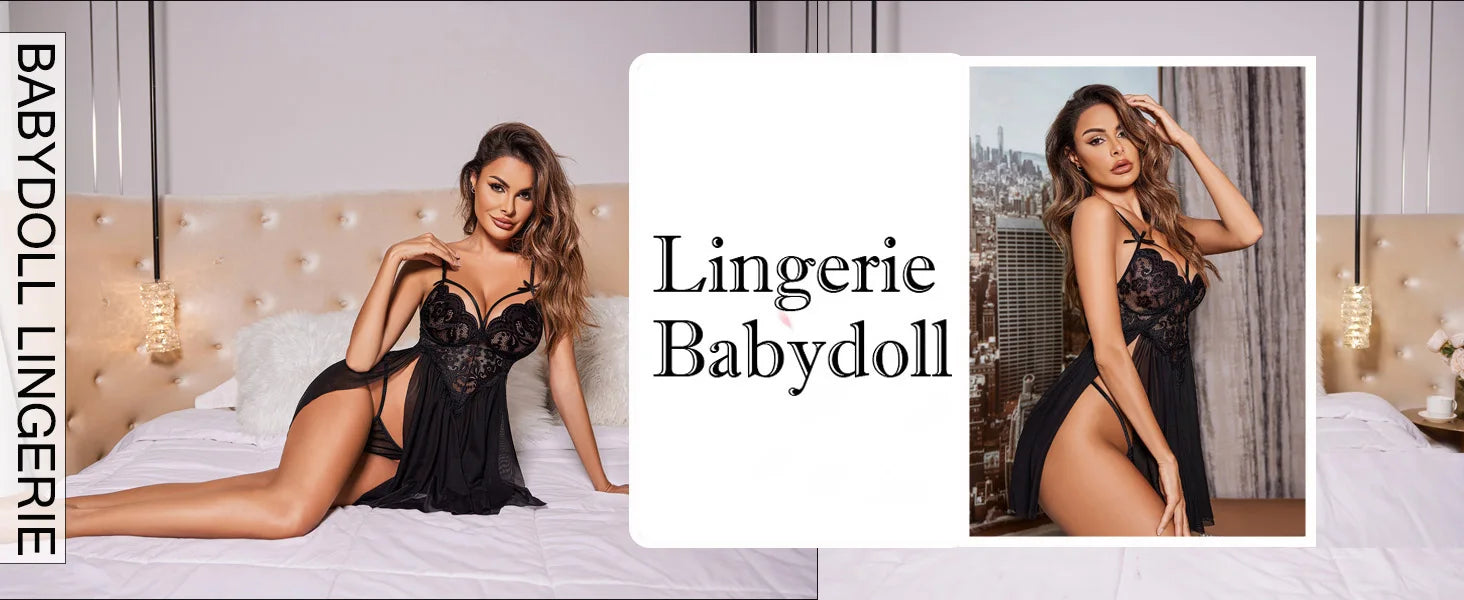 New Sexy Nightgown White Lace Babydoll Set Women's Romantic Sheer Floral Lingerie Flowy Skirt Chemise Mini Dress Hot Sale Nighty RT220