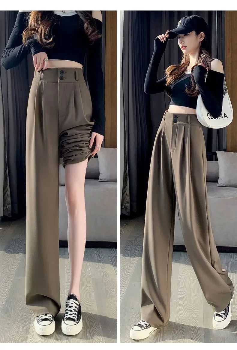 Elegant Wide Leg Pants Women Korean Style High Waist Black Baggy Pants Office Ladies Fashion Loose Suit Trousers Streetwear 2024 RT220