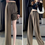 Elegant Wide Leg Pants Women Korean Style High Waist Black Baggy Pants Office Ladies Fashion Loose Suit Trousers Streetwear 2024 RT220