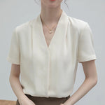 2025 Fashion Summer Short Sleeve V-Neck Women Blouse White Blouse Shirt Women Tops Blouses Shirts Blusas Para Mujer Camisas XL86 RT220