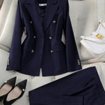 Women Pant Suit Office Ladies Female Business Work Wear 2 Piece Set Black Blue Striped Formal Blazer Jacket And Trouser RT220