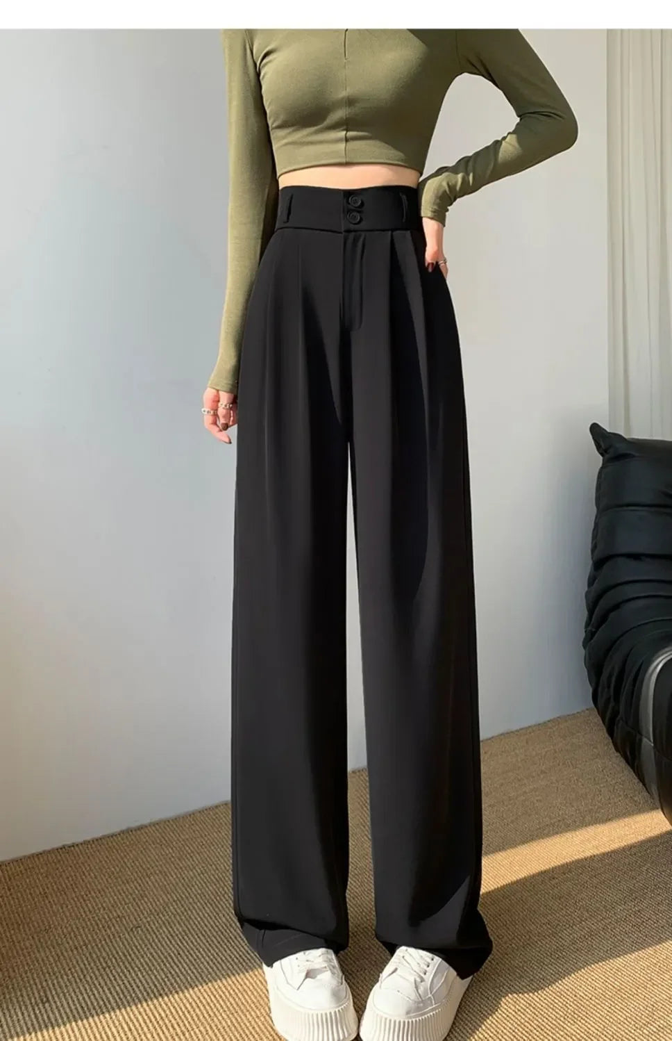 Elegant Wide Leg Pants Women Korean Style High Waist Black Baggy Pants Office Ladies Fashion Loose Suit Trousers Streetwear 2024 RT220