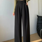 Elegant Wide Leg Pants Women Korean Style High Waist Black Baggy Pants Office Ladies Fashion Loose Suit Trousers Streetwear 2024 RT220