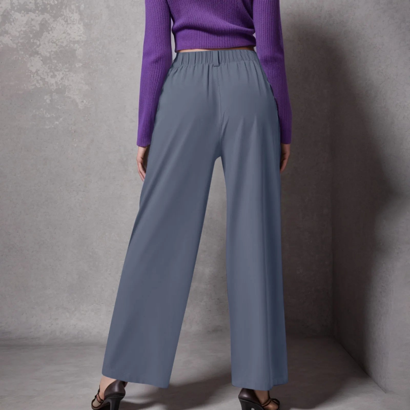 2024 New Pantalones De Mujer Women's Wide Leg Pants Elastic High Waisted Knit Casual Palazzo Pants Trousers With Pockets RT220