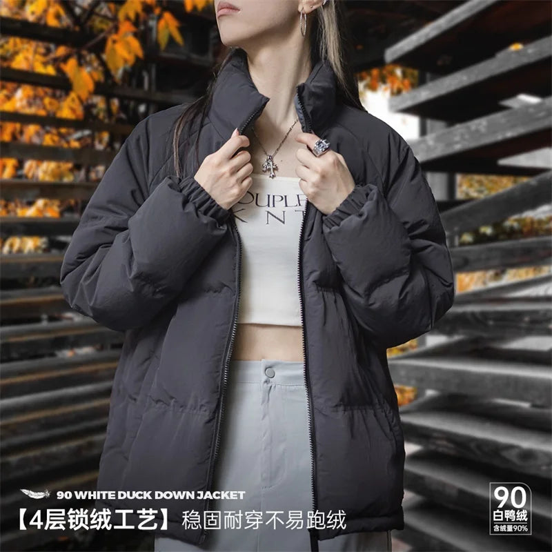 Maden Women Down Jacket Autumn Winter 90% White Duck Down Thickened and Warm Stand Collar Outerwear Coat Windproof Jacket RT220