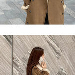 2024 Autumn Winter New Medium Long Double-breasted Lambswool Suede Woolen Coat Women Add Velvet Padded Warm Fur One Woolen Coats RT220