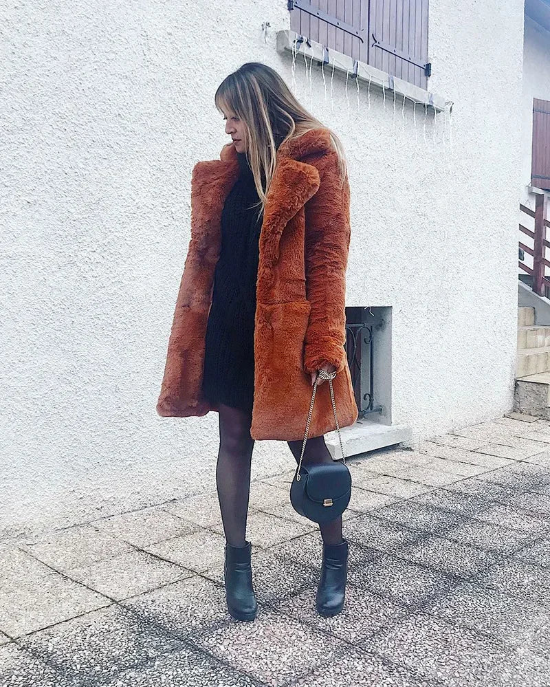 Thick Faux Fur Jacket Women Wine Red Autumn Winter Korean Maxi Coat Long Warm Luxury Fur Black Parkas Bontjas Furry Outerwear RT220