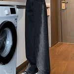 Woman High Waist Jeans Lady American High Street Patchwork Straight Leg Pants Girls Black Gray Contrast Color Wide Leg Trousers RT220