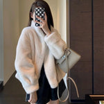 2024 Women Solid Color Stand Collar Mink Fur Top Female Long Sleeves Fox Fur Jacket Spring Autumn Lady Short Leather Fur Outwear RT220