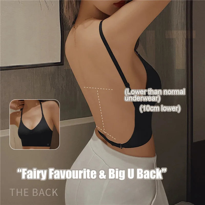 Women Invisible Bra Deep U Plunge Bras Backless Top for Dresses Sexy Lingerie with Transparent Strap Push Up Strapless Underwea RT220