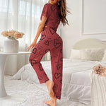 Autumn Fashion Home Pajama Suit Women Sleepwear Pijama Milk Silk Short Sleeve Top with Pants 2 Piece Pajamas for Ladies Lingerie RT220