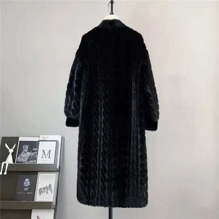 Women Fur Cardigan Thickened Long 2024Autumn Winter V-neck Jacket Female Loose Simple Leisure With Buttons Casual Faux Fur Coat RT220
