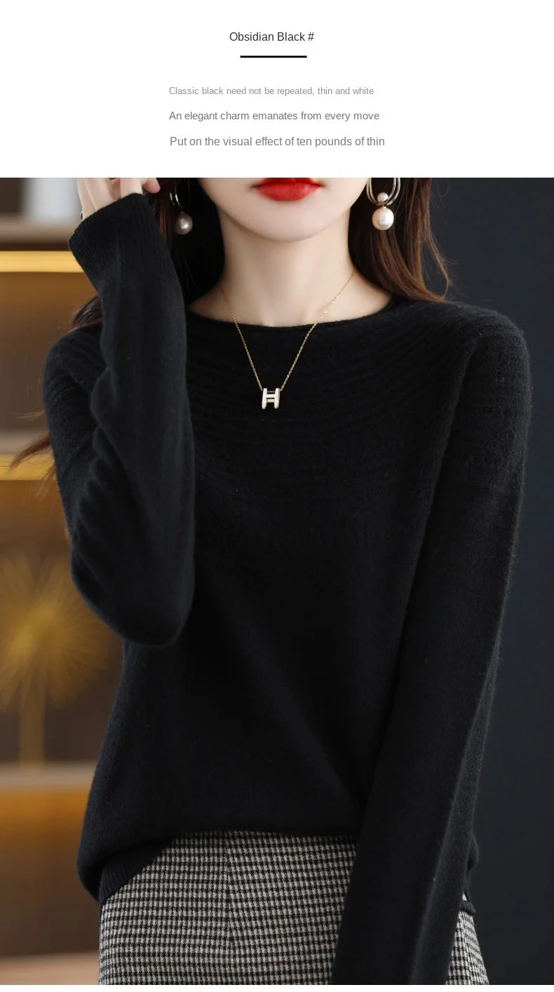 100% Merino Wool Knitted Sweater Autumn/Winter 2024 New Women's Round Neck Hollow Top 11 Color Pullover Versatile Coat NJR1107 RT220