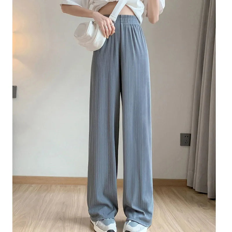 Thin Summer Wide-leg Pants Ice Filament Permeability Women Spring Women Elastic Waist Stright Long Wide Leg Pants Casual Female RT220