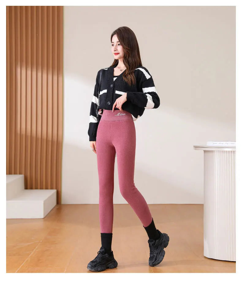 Women Leggings Winter Velvet Thickened Cotton Stretchy Legging High Waist Solid Casual Fleece Warm Tights Pants RT220