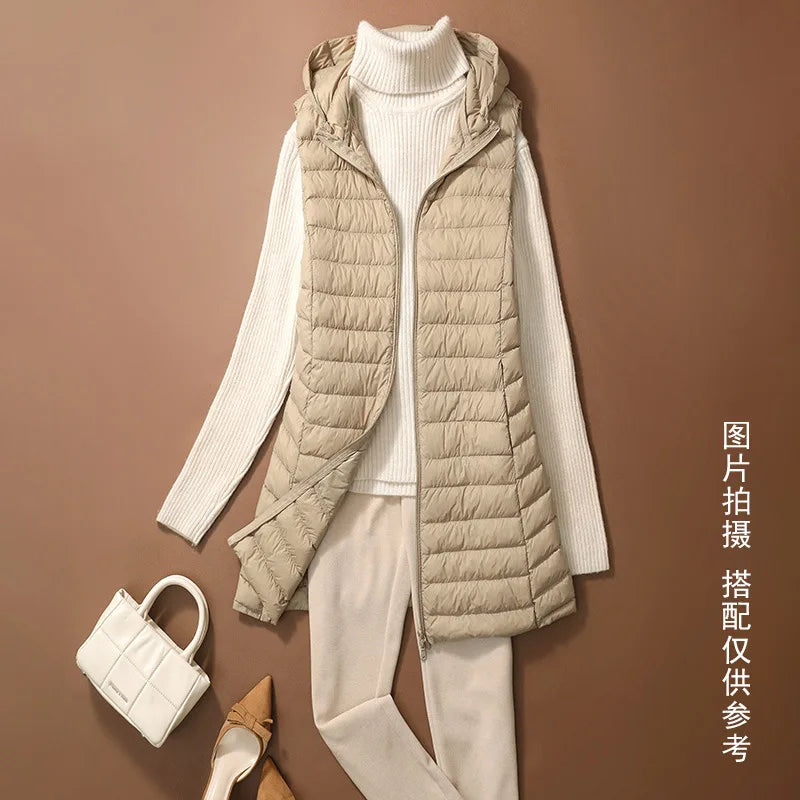 New Fashion Female Sleeveless Jacket Women Winter Light White Duck Down Jacket Slim Puffer Vest Portable Windproof Down Coat RT220