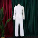 Luxury Jumpsuits & Rompers for Women Round Neck Beaded Transparent Sleeve High Waisted Elegant Female Birthday Party Overalls RT220