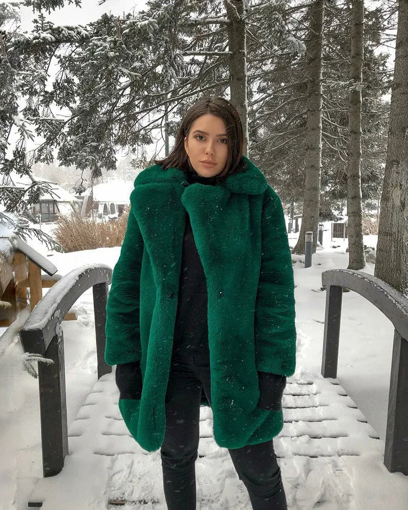 Thick Faux Fur Jacket Women Wine Red Autumn Winter Korean Maxi Coat Long Warm Luxury Fur Black Parkas Bontjas Furry Outerwear RT220