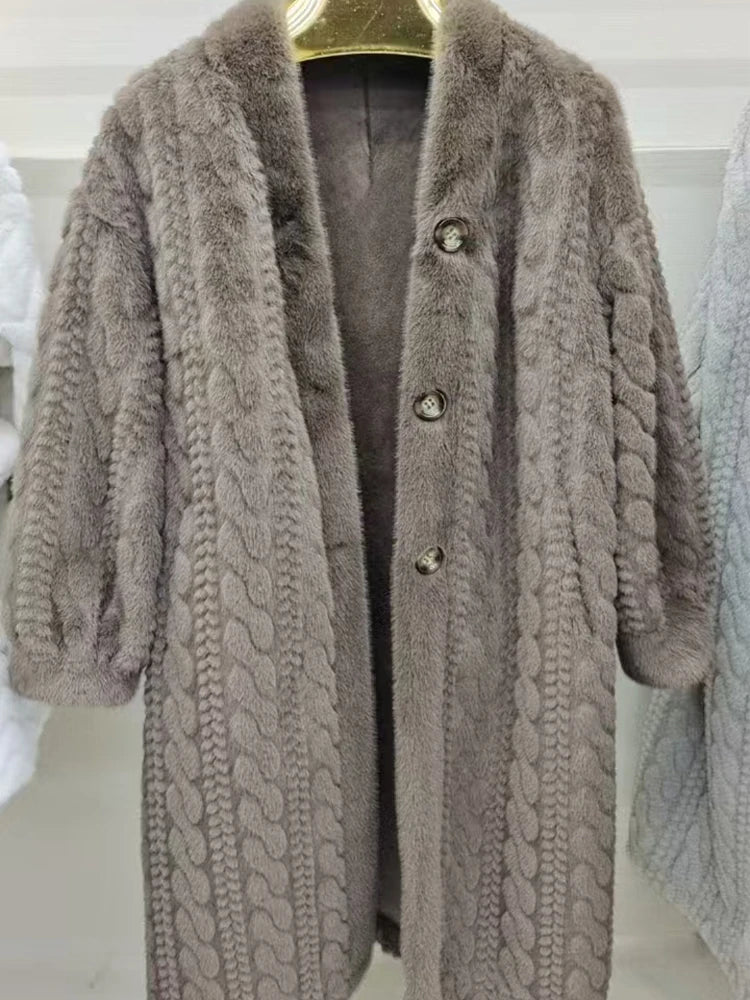 Women Fur Cardigan Thickened Long 2024Autumn Winter V-neck Jacket Female Loose Simple Leisure With Buttons Casual Faux Fur Coat RT220