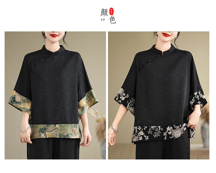 Oversized Summer Pullover T-Shirt Tops Women Print Patchwork Fashion Casual Loose Pleated Ladies Blouses Short Sleeve Woman Tops RT220