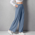 2024 New Pantalones De Mujer Women's Wide Leg Pants Elastic High Waisted Knit Casual Palazzo Pants Trousers With Pockets RT220