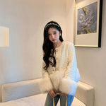 Autumn Winter Women's White Imitation Fox Fur Single Breasted Short Jacket New High-Quality Cotton/Non Cotton Wool Coats RT220