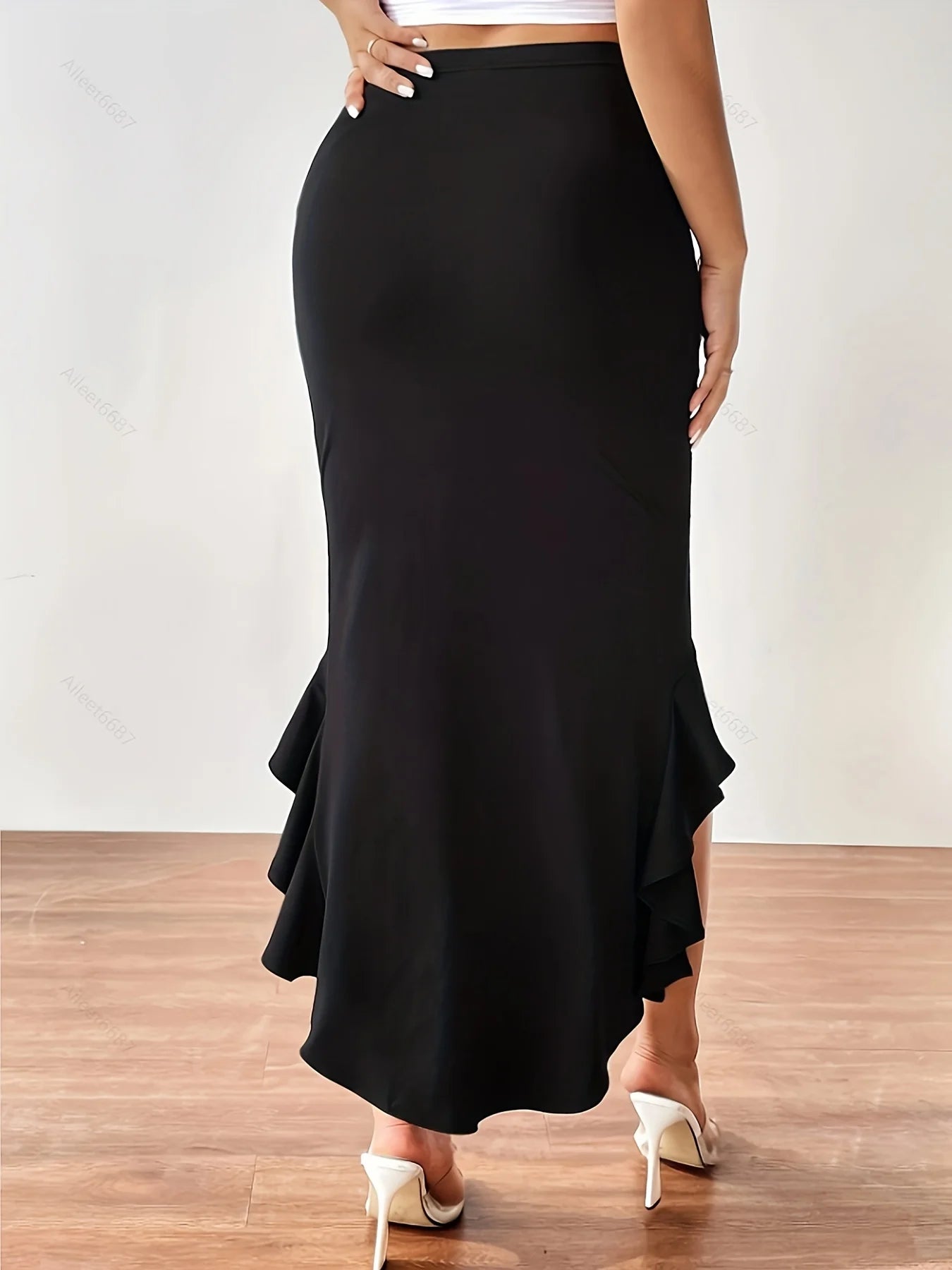 Women's high-waisted ruffled skirt elegant fashion fishtail hem skirt wrap hip long skirt RT220