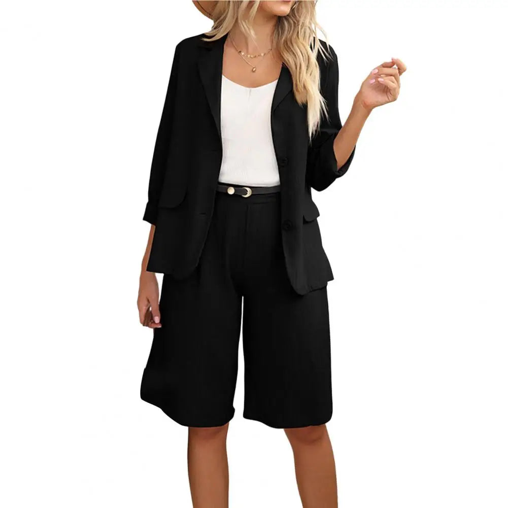 Formal Shorts Suit Knee Length Pants Lady Business Outfit Cardigan Plus Size Lady Coat Shorts Set Daily Wear RT220