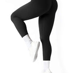 Women's Solid Color High Waist Simple Yoga Fitness Daily Ribbed Sports Cycling Leggings RT220