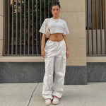 Women Cargo Pants Spring New Streetwear Solid Fashion Pockets Drawstring Trousers Casual Slim Versatile Knitted Lady Cargo Pants RT220