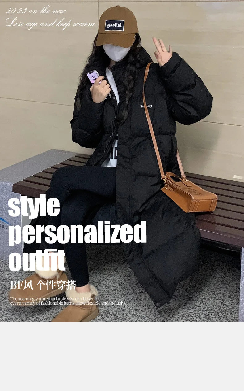 ITOOLIN Women oversize Loose Coat Zipper Pockets Down Coat Turtleneck Thicken Long Coat Casual Parkas Women 2023 Autumn Winter RT220