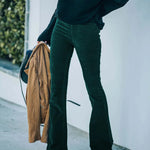 Women Summer Casual High Waist Flare Leg Pants - Solid Polyester Slim Fit Non-Stretch, Machine Washable RT220