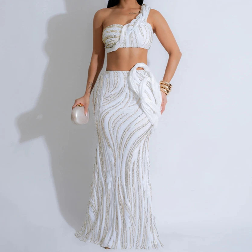 Sexy One-shoulder Long Summer Dress Sequin Birthday Holiday Elegant Party Evening Dresses Luxury Womens Prom Dresses XSY29 RT220