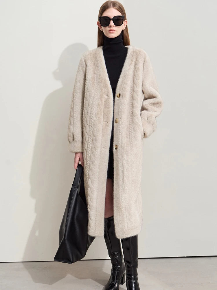 Women Fur Cardigan Thickened Long2025Spring And Autumn V-neck Jacket Female Loose Simple Leisure With Buttons Faux Fur Mink Coat RT220