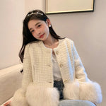 Autumn Winter Women's White Imitation Fox Fur Single Breasted Short Jacket New High-Quality Cotton/Non Cotton Wool Coats RT220